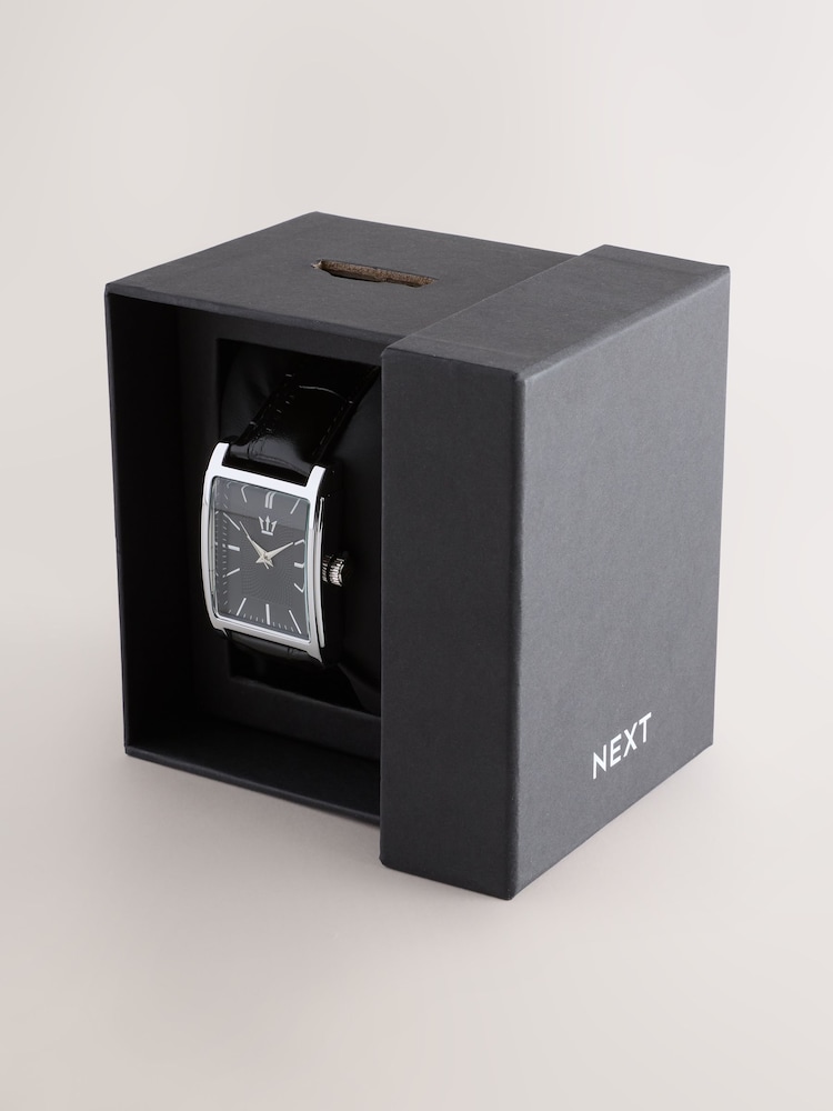 Black Square Dial Croc Effect Strap Watch - Image 7 of 7
