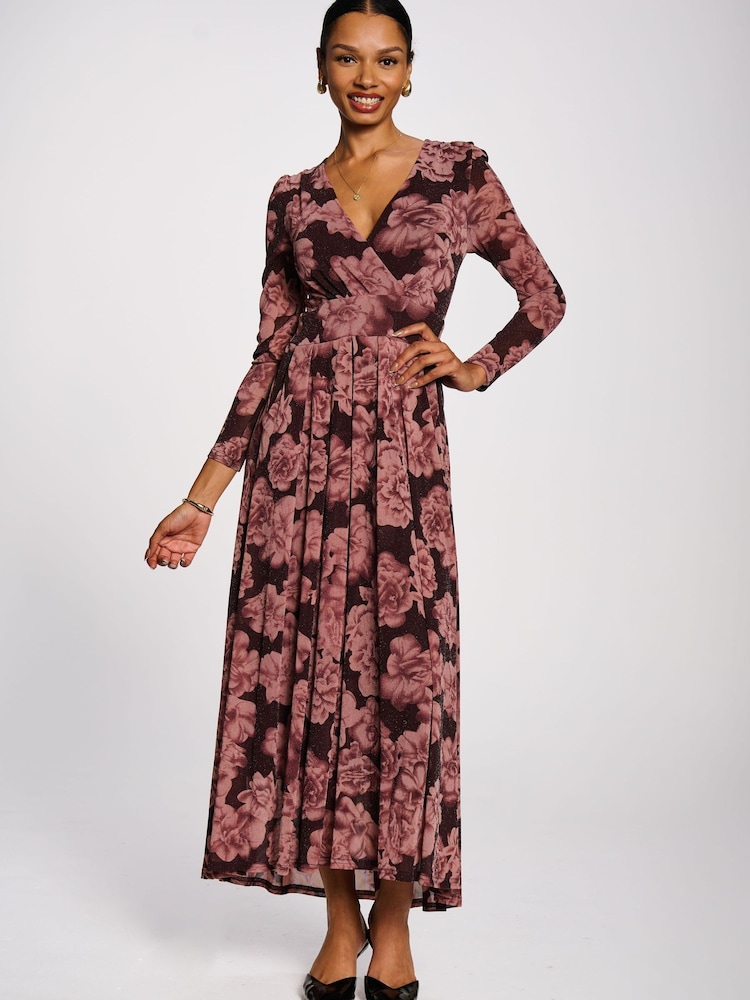 Jolie Moi Purple Long Sleeve V-Neck Sheen Mesh Maxi Dress - Image 1 of 6 Jolie Moi Purple Long Sleeve V-Neck Sheen Mesh Maxi Dress - Image 1 of 6