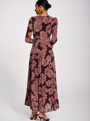 Jolie Moi Purple Long Sleeve V-Neck Sheen Mesh Maxi Dress - Image 2 of 6
