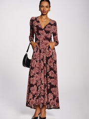Jolie Moi Purple Long Sleeve V-Neck Sheen Mesh Maxi Dress - Image 5 of 6
