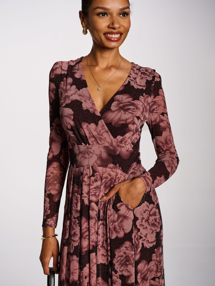 Jolie Moi Purple Long Sleeve V-Neck Sheen Mesh Maxi Dress - Image 6 of 6 Jolie Moi Purple Long Sleeve V-Neck Sheen Mesh Maxi Dress - Image 6 of 6