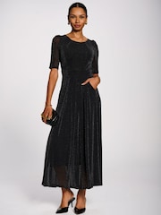 Jolie Moi Short Sleeve Sheen Mesh Maxi Dress - תמונה 1 מתוך 6