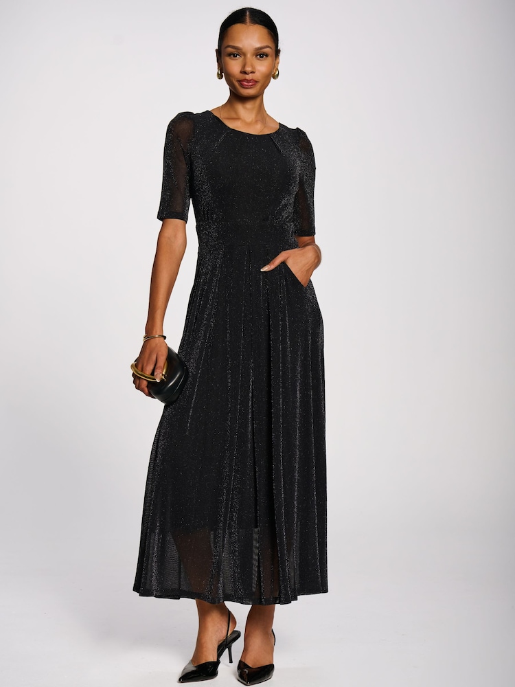 Jolie Moi Short Sleeve Sheen Mesh Maxi Dress - תמונה 1 מתוך 6