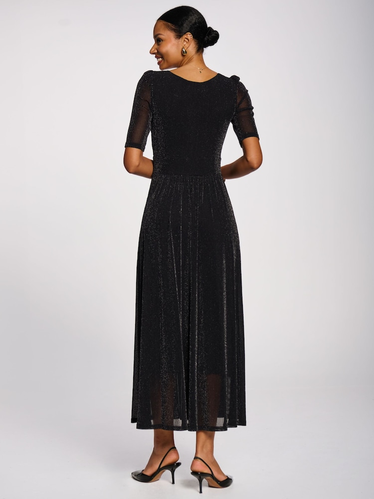 Jolie Moi Short Sleeve Sheen Mesh Maxi Dress - תמונה 2 מתוך 6