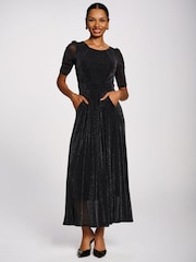 Jolie Moi Short Sleeve Sheen Mesh Maxi Dress - תמונה 4 מתוך 6