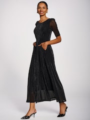 Jolie Moi Short Sleeve Sheen Mesh Maxi Dress - תמונה 6 מתוך 6