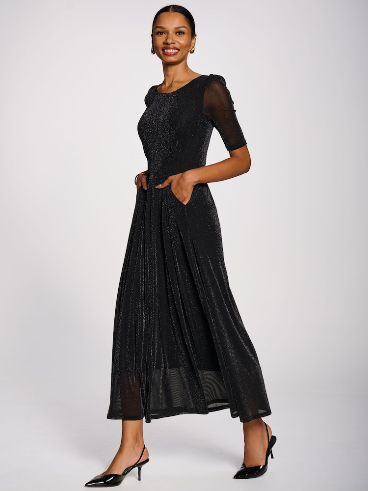 Jolie Moi Short Sleeve Sheen Mesh Maxi Dress - תמונה 6 מתוך 6