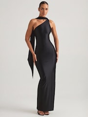 Oh Polly Black Sheril  Asymmetric Scarf Detail Maxi Dress - Image 1 of 5
