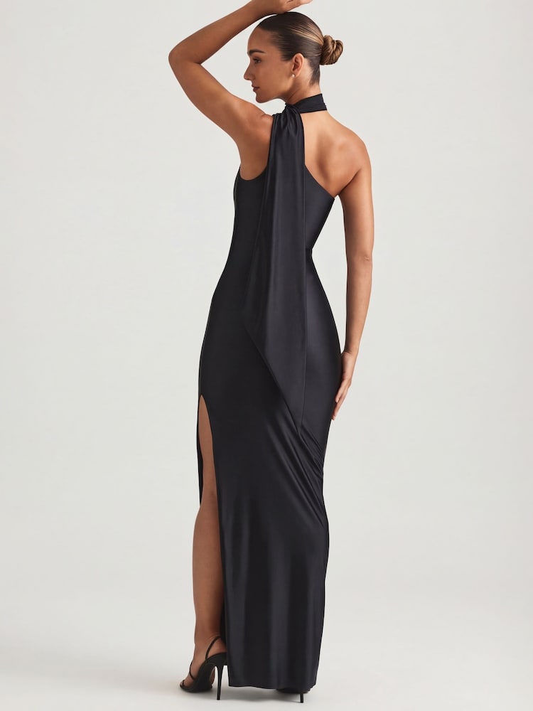 Oh Polly Black Sheril Asymmetric Scarf Detail Maxi Dress - Image 2 of 5 Oh Polly Black Sheril Asymmetric Scarf Detail Maxi Dress - Image 2 of 5