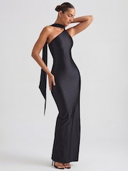 Oh Polly Black Sheril  Asymmetric Scarf Detail Maxi Dress - Image 3 of 5