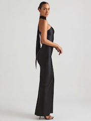 Oh Polly Black Sheril  Asymmetric Scarf Detail Maxi Dress - Image 4 of 5