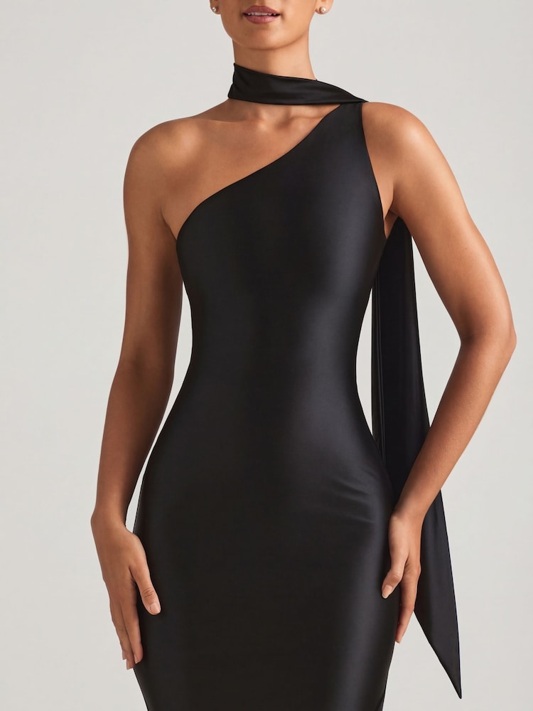 Oh Polly Black Sheril Asymmetric Scarf Detail Maxi Dress - Image 5 of 5 Oh Polly Black Sheril Asymmetric Scarf Detail Maxi Dress - Image 5 of 5