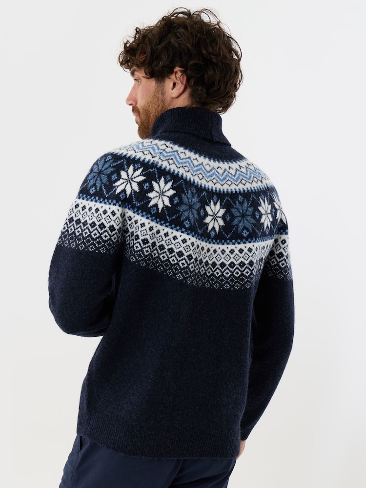 Threadbare Blue Fairisle Roll Neck Christmas Jumper - Image 2 of 4