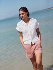 White Short Sleeve Broderie Shell Shirt - Image 1 of 5