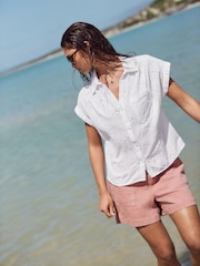 White Short Sleeve Broderie Shell Shirt - Image 2 of 5
