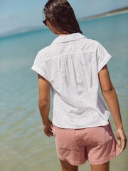White Short Sleeve Broderie Shell Shirt - Image 3 of 5