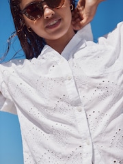 White Short Sleeve Broderie Shell Shirt - Image 4 of 5