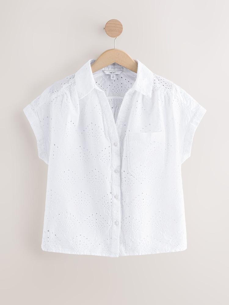 White Short Sleeve Broderie Shell Shirt - Image 5 of 5
