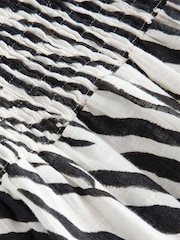Black/White Zebra Print Shirred Peplum Bandeau Boobtube With Linen - Image 8 of 8