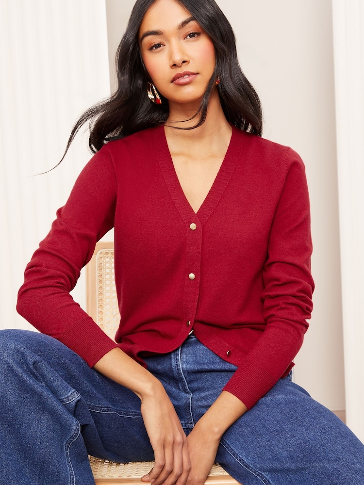 Friends Like These Red V-Neck Cardigan - Image 1 of 5