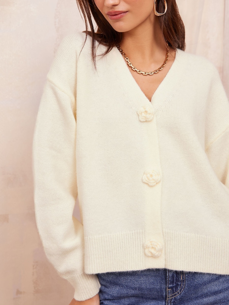 Friends Like These Ivory Rose Button Cardigan - Image 2 of 4
