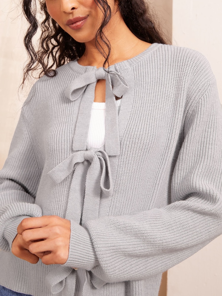 Friends Like These Grey Bow Detail Cardigan - Image 3 of 4