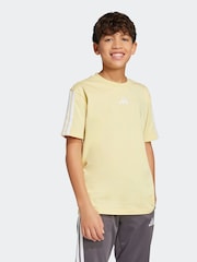 adidas Yellow Essentials 3 Stripes 100% Cotton T-Shirt - Image 1 of 6