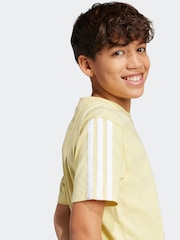 adidas Yellow Essentials 3 Stripes 100% Cotton T-Shirt - Image 4 of 6