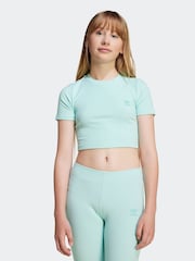 adidas Originals Green Ribbed Crop T-Shirt - Image 1 of 5