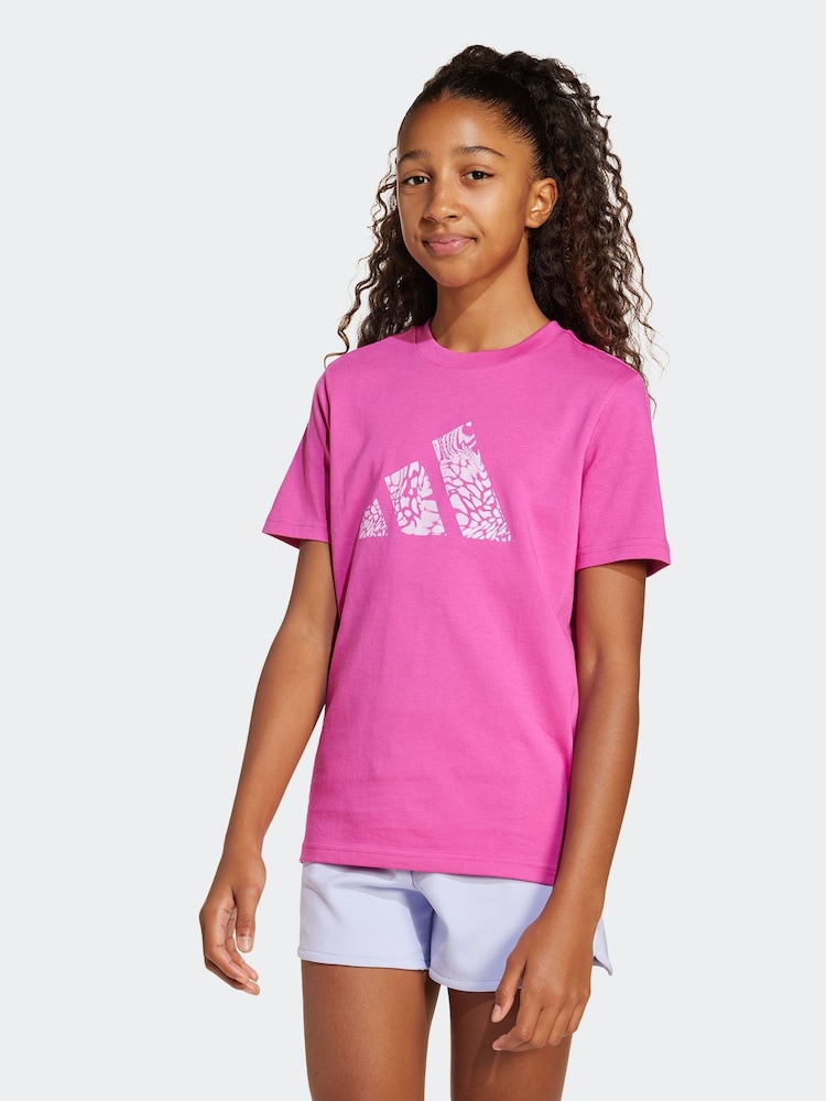adidas Pink Animal Print Logo 100% Cotton T-Shirt - Image 1 of 6