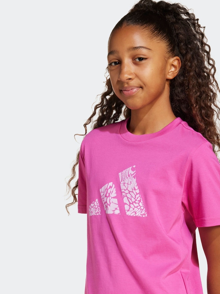 adidas Pink Animal Print Logo 100% Cotton T-Shirt - Image 5 of 6