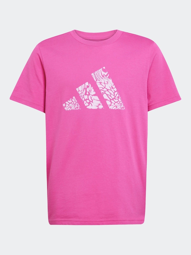 adidas Pink Animal Print Logo 100% Cotton T-Shirt - Image 6 of 6