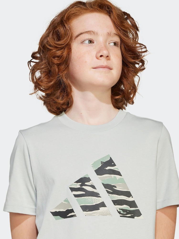 adidas Grey Camo Logo 100% Cotton T-Shirt - Image 5 of 6