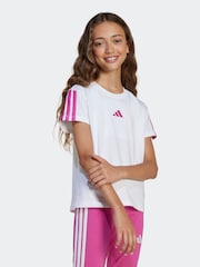 adidas White 3 Stripe Essentials 100% Cotton T-Shirt - Image 1 of 6