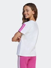 adidas White 3 Stripe Essentials 100% Cotton T-Shirt - Image 2 of 6