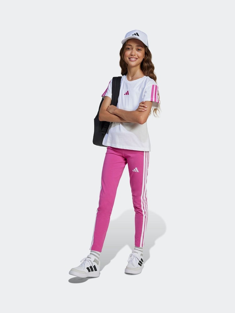 adidas White 3 Stripe Essentials 100% Cotton T-Shirt - Image 3 of 6