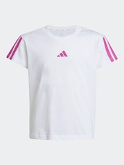 adidas White 3 Stripe Essentials 100% Cotton T-Shirt - Image 6 of 6