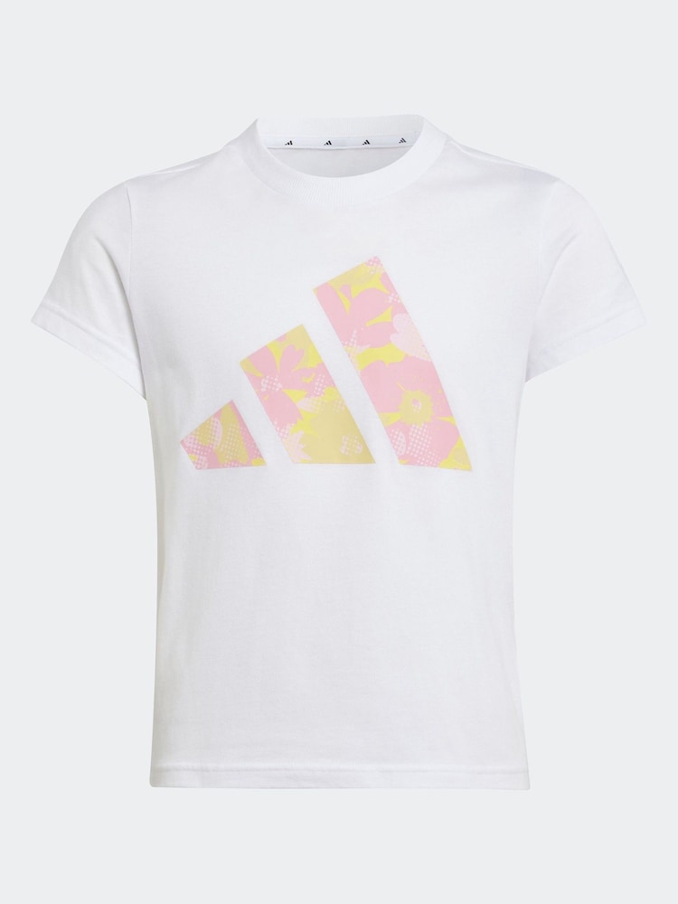 adidas White Essentials Flower 100% Cotton T-Shirt - Image 3 of 3