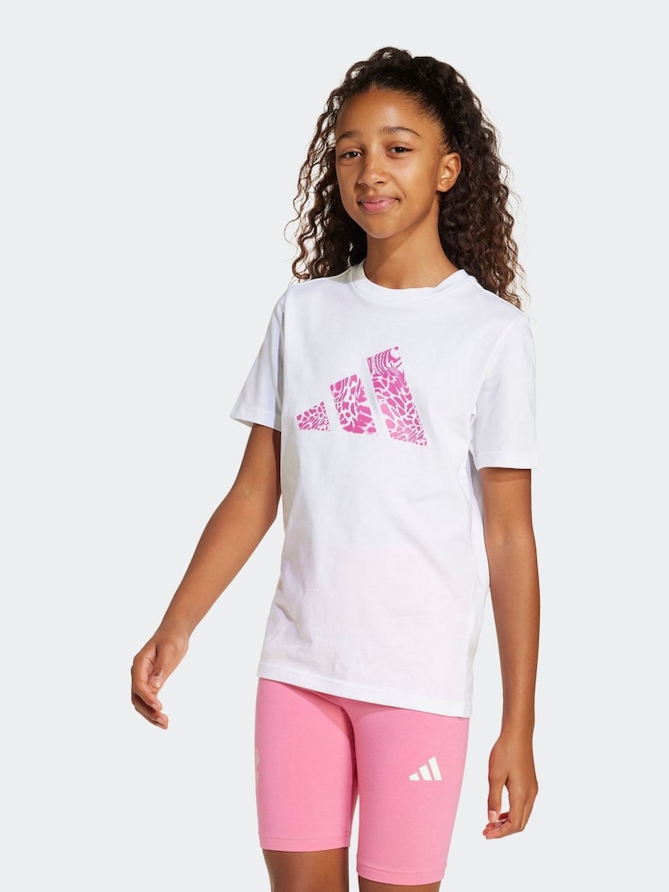 adidas White Animal Print Logo 100% Cotton T-Shirt - Image 1 of 6