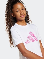 adidas White Animal Print Logo 100% Cotton T-Shirt - Image 4 of 6
