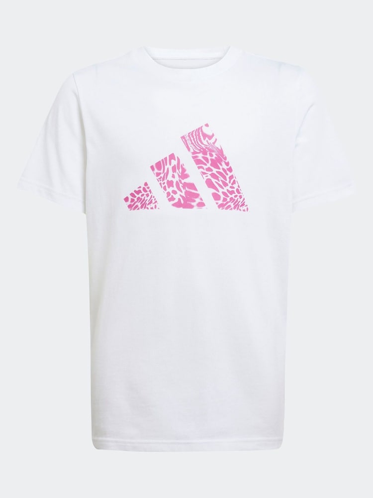 adidas White Animal Print Logo 100% Cotton T-Shirt - Image 6 of 6
