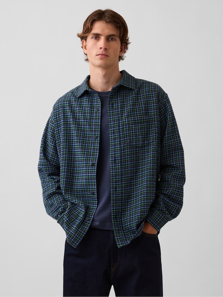 Gap Blue Relaxed Flannel Shirt - Image 1 of 4 Gap Blue Relaxed Flannel Shirt - Image 1 of 4