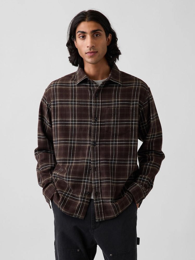 Gap Brown Check Relaxed Flannel Shirt - Image 1 of 4 Gap Brown Check Relaxed Flannel Shirt - Image 1 of 4