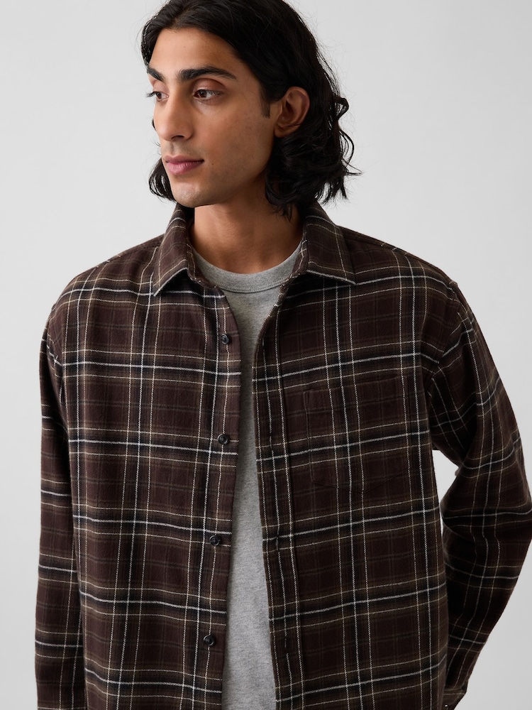 Gap Brown Check Relaxed Flannel Shirt - Image 4 of 4 Gap Brown Check Relaxed Flannel Shirt - Image 4 of 4