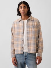 Gap Grey/Yellow Check Relaxed Straight-Hem Flannel Shirt - Image 1 of 4