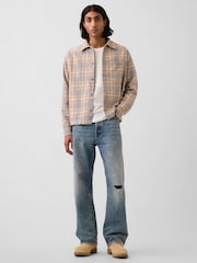 Gap Grey/Yellow Check Relaxed Straight-Hem Flannel Shirt - Image 3 of 4