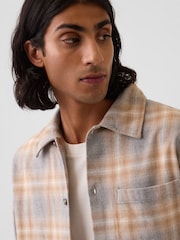 Gap Grey/Yellow Check Relaxed Straight-Hem Flannel Shirt - Image 4 of 4