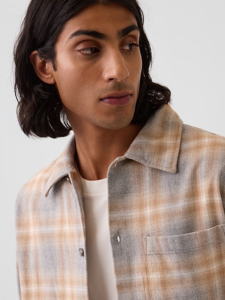 Gap Grey/Yellow Check Relaxed Straight-Hem Flannel Shirt - Image 4 of 4 Gap Grey/Yellow Check Relaxed Straight-Hem Flannel Shirt - Image 4 of 4