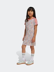 adidas originals White Blue Floral Liberty London 100% Cotton T-shirt Dress - Image 1 of 6
