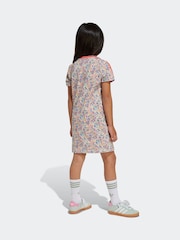 adidas originals White Blue Floral Liberty London 100% Cotton T-shirt Dress - Image 2 of 6